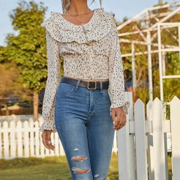 Beige Zip Up Crop Blouse in L and XL - Picture 3 of 3